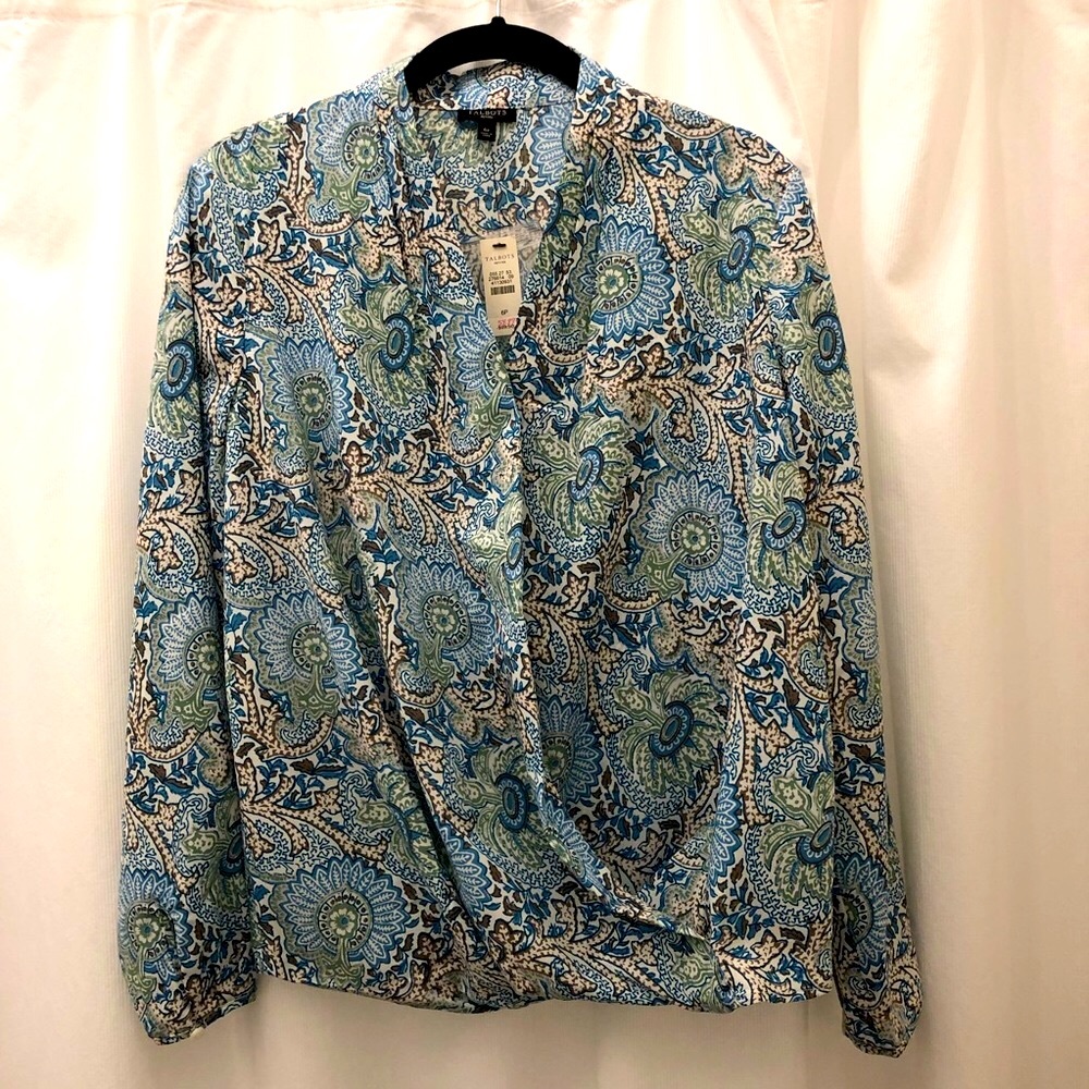 NWT Floral Paisley Crossover Surplice Blouse Talbots 6 Petite